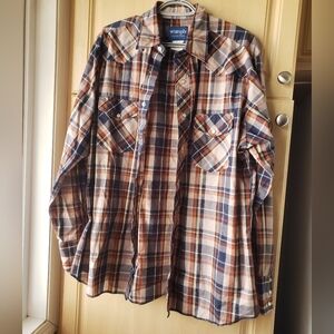 Wrangler Western Shirt Plaid Button-Up Shirt 100% Cotton